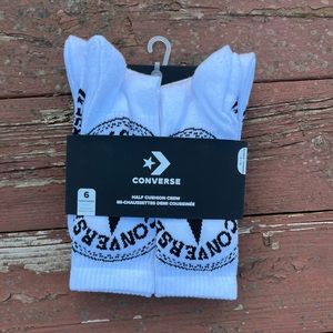 6 Pairs Converse Half Cushion Crew White Socks US 4-10 WMNS Converse Ovrszd Logo